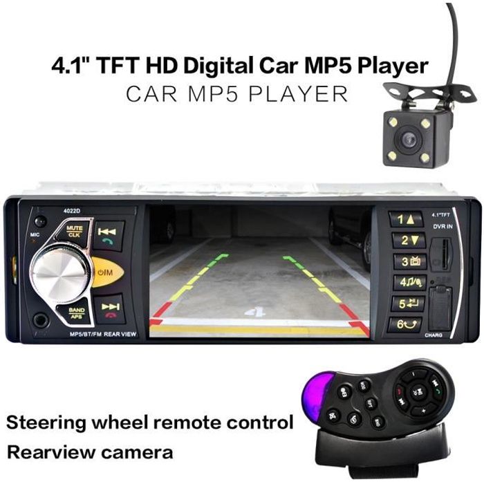12V 4.1 HD TFT Bluetooth Car Stereo Auto Radio Voiture MP4 MP5 Player Autoradio avec caméra de recul Télécommande FM / SD / AUX