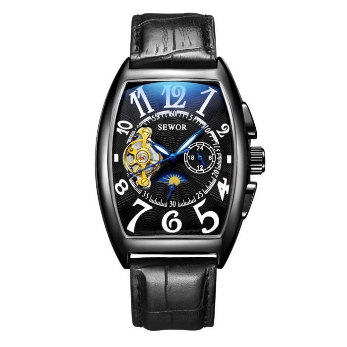 Montre Tourbillon - Sewor - Phases de Lune - Automatique - Cuir - 42mm