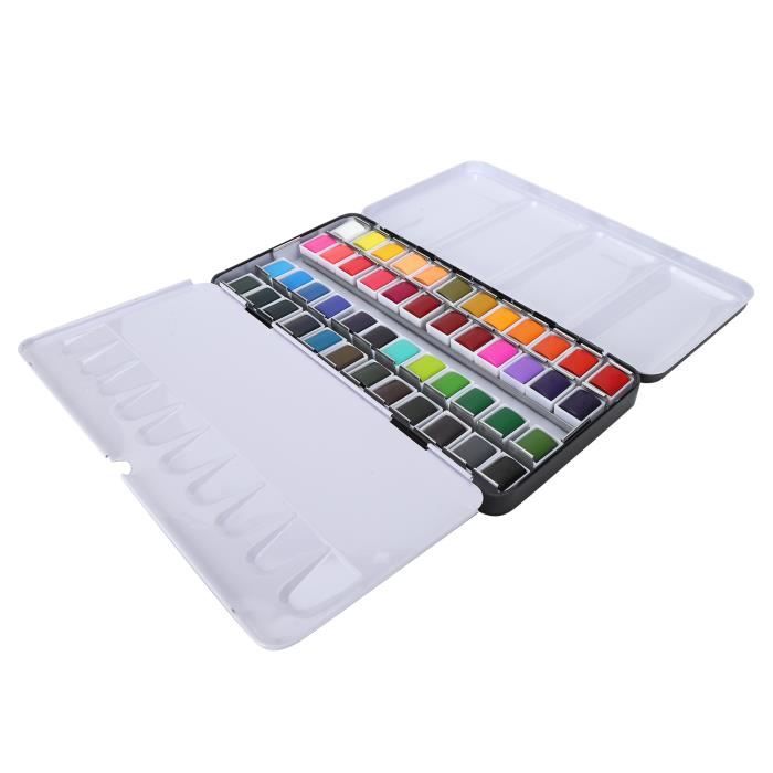 Kit Aquarelle 24 Couleurs Portable Mini Palette De Peinture En Bois à 15 Compartiments, Trousse