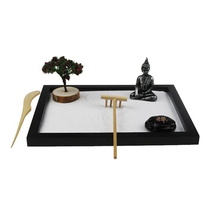 Mini Jardin Zen avec Bouddha Statue, Râteau, Sable, Arbre et Roches