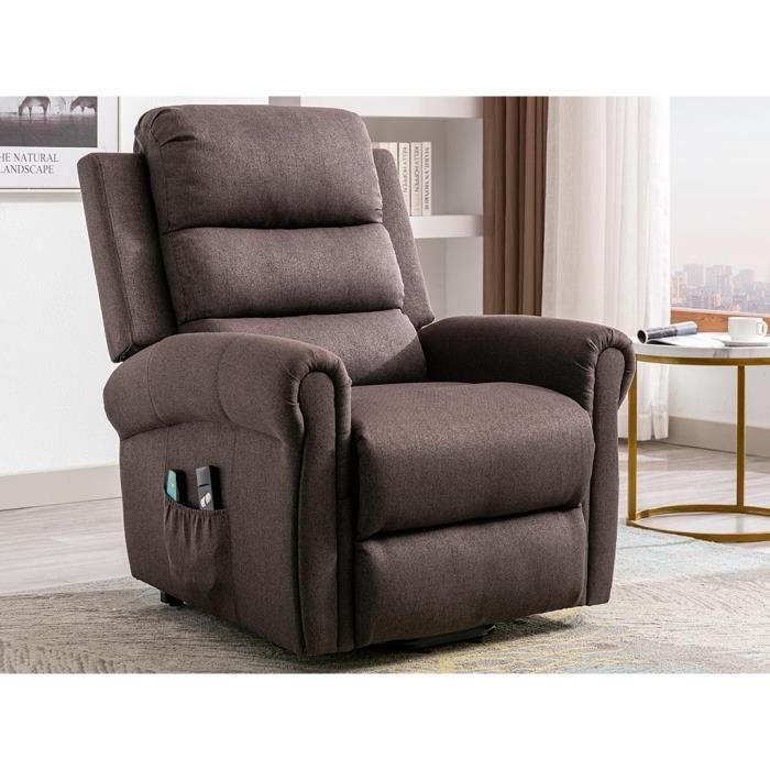 fauteuil massant en tissu avec releveur électrique - marron - lovari