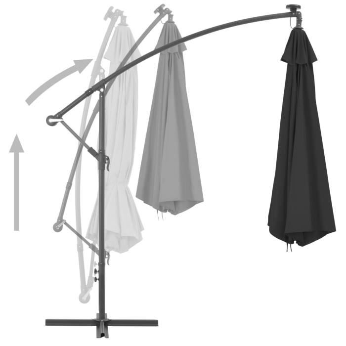 Parasol déporté - VINGVO - 350 cm - Aluminium - Noir - Mécanisme à manivelle