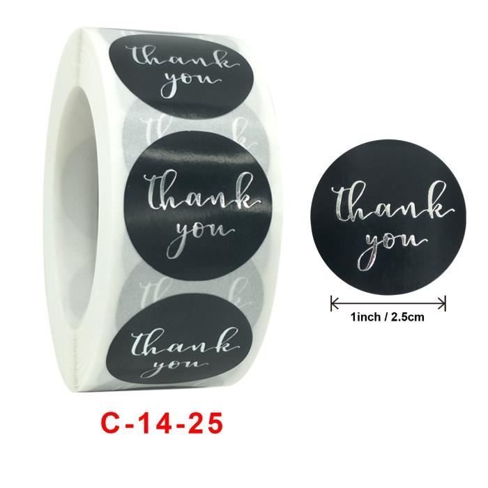Lot De 500 Autocollants "Merci" Noirs 4cm - Parfaits Pour Emballages Cadeaux, Cartes Et Décoration DIY