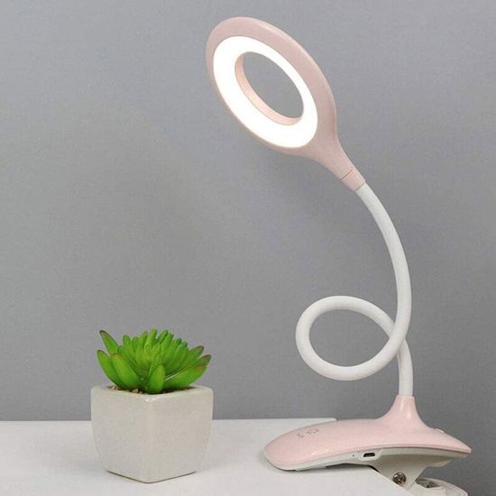 Lampe à Pince Liseuse QJUZO Rechargeable - 3 Couleurs & 3 Luminosités - Rose