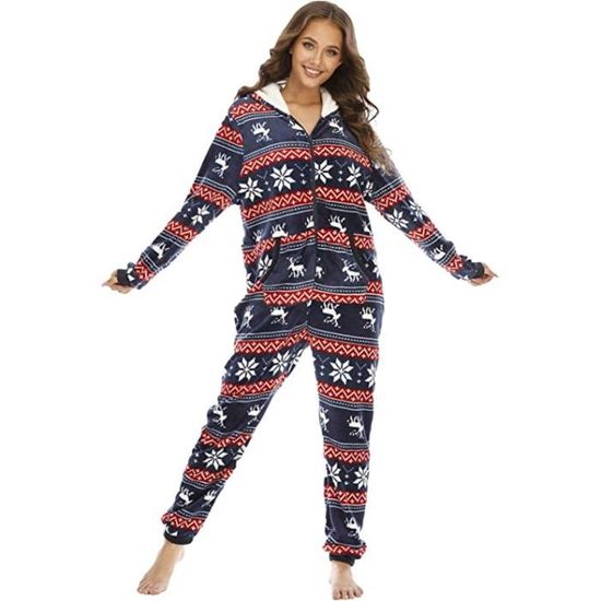 Pyjama de Noel avec Capuche Imprimee Femmes Supersoft Fleece Onesies Combinaison Pyjama Femme en Polaire Grenouillere a Capuche S Bleu Cdiscount Pret a Porter