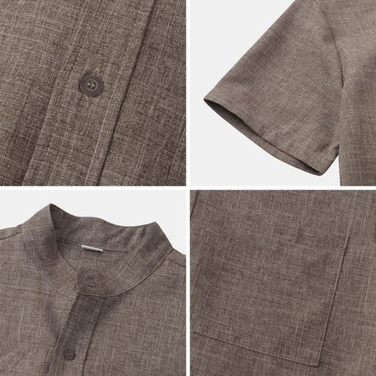 Chemise Été Homme Lin Coton Légère Manches Courtes - Chemise Décontractée Unie
