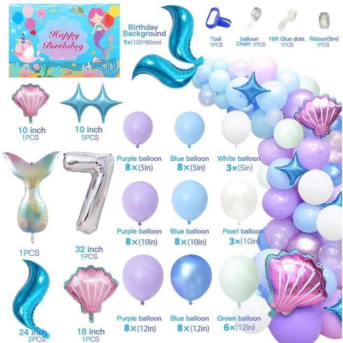 Sirène anniversaire décoration fille 7 ans , kit de guirlande de ballons de  sirène, ballons de queue de sirène, ballon en alu[A601] - Cdiscount Maison