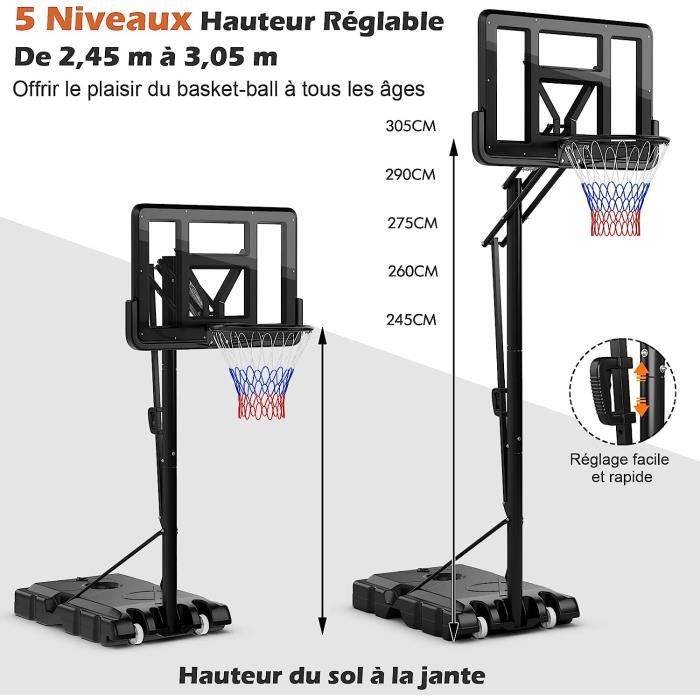 GYMAX Panier de Basket Exterieur 220-305 cm Panier de Basket sur Pied  Hauteur Réglable Normes Internationales avec Roues Base de Remplissage  d'eau & de Sable pour Adults & Enfants : : Sports