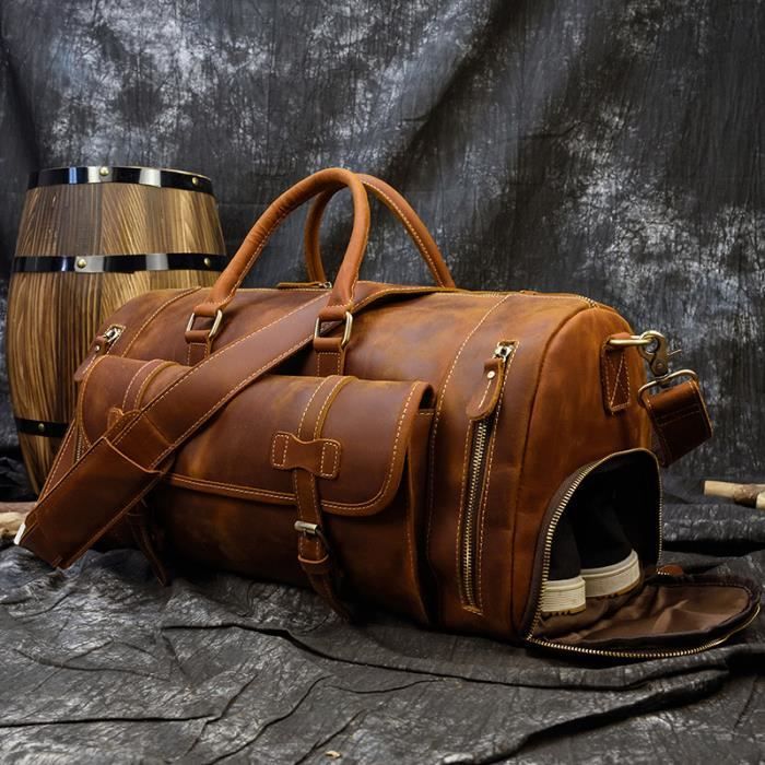 Sac de voyage en Cuir veritable- Marron foncé - Grand Format