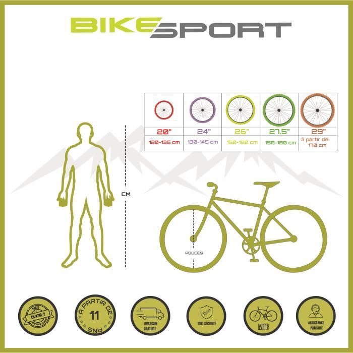 VTT BIKESPORT ACTIVE 26 Cadre en acier 26 pouces 18 vitesses Freins V brakes Cdiscount Sport