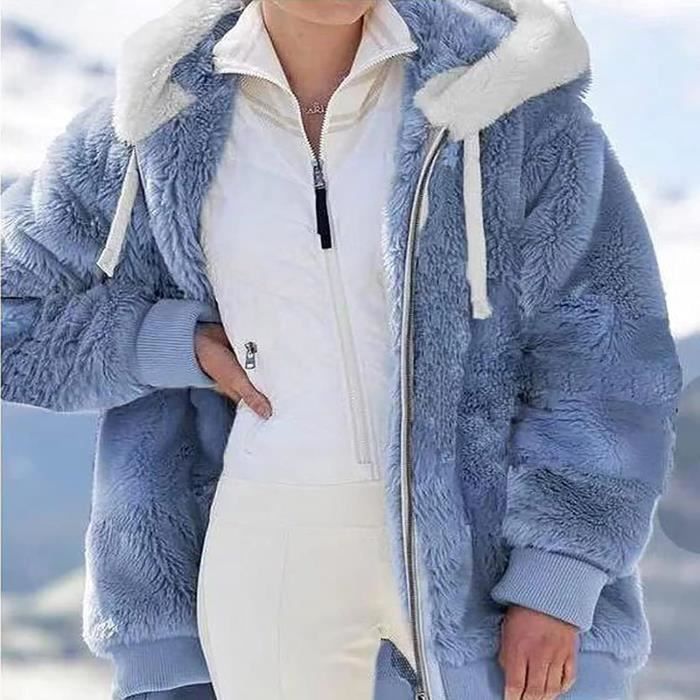 Veste Polaire Femme avec Capuche Grande Taille Manche Longue Sweats Capuche  Hiver Sweatshirt Chaude Manteau Sweat bleu-B