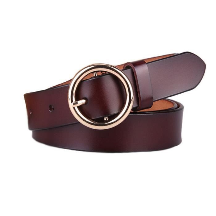 CEINTURE Femme Ceinture a boucle ardillon ronde en cuir de vache pur pour femmes noir FZ Noir Cdiscount Pret a Porter
