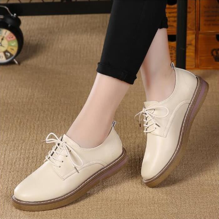 Derby Femme Chaussure en Cuir d contract e Beige Beige