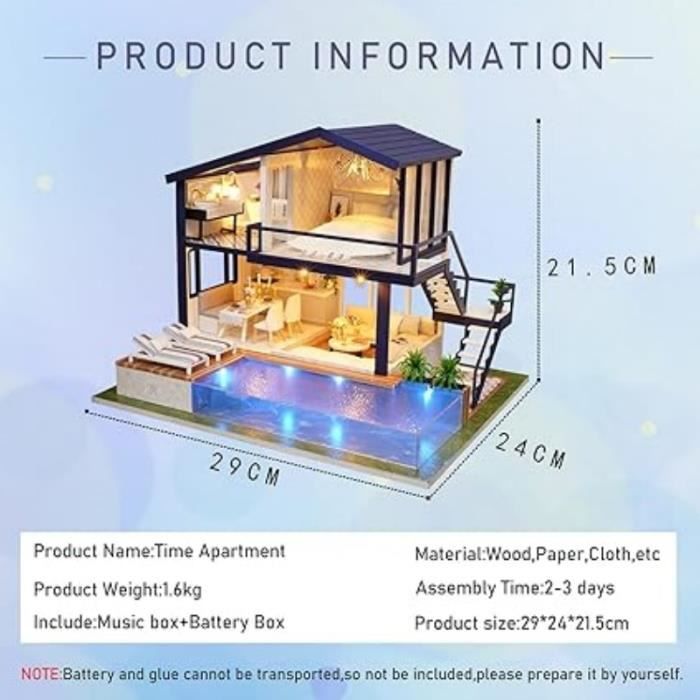 Maison de poupée miniature à faire soi-même, légère et durable, déc