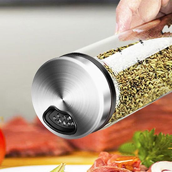 Set De 2 Bouteilles à Assaisonnement En Verre Et Acier Inox - Salière Et Poivrière - Modèle Compact Pour Cuisine, Facile à Nettoyer