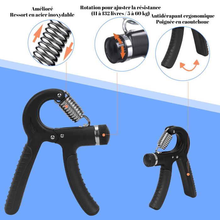 VINTEAM Hand Grip 4pcs Musculation Main Pince Musculation Avant Bras Avec Comptage 5-60KG Réglable Muscleur De Doigts Exerciseur De Doigts Hand Gripper Étireur De Doigts Anneau D'exercice Et Balle