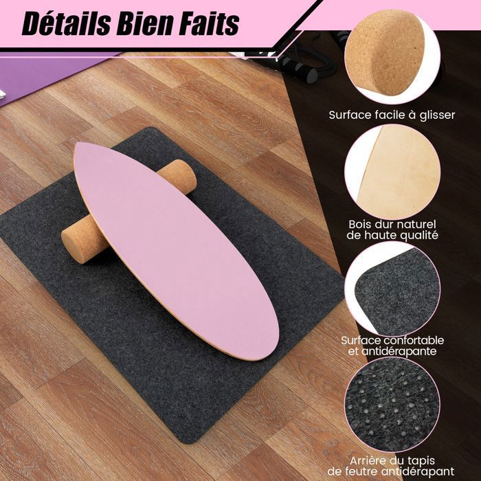 Planche D’équilibre En Bois Avec Rouleau, Demi-sphère Et Balle – Surface Antidérapante, Charge 204kg – Fitness, Rééducation, Yoga