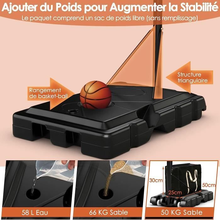 Panier De Basket Extérieur Réglable 135-305 Cm Avec Panneau 110x71 Cm - Portable Pour Jardin Et Garage