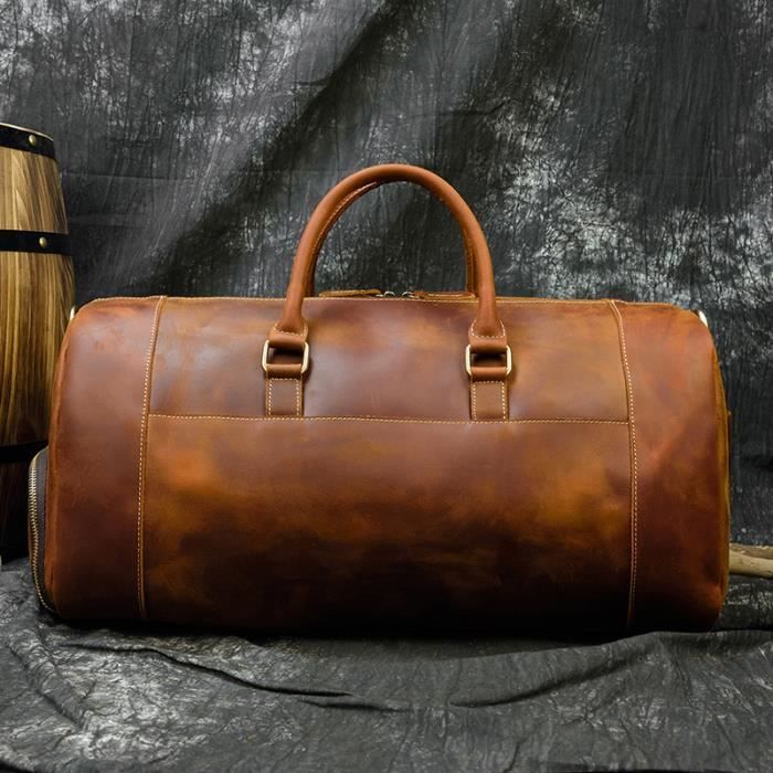 Marron 52cm Sac De Voyage Vintage En Cuir V ritable Pour Homme