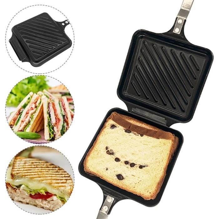 Poêle à Sandwich Double Face Antiadhésive - Pour Croque-Monsieur, Crêpes, Omelettes - Pliable Et Compacte - 7