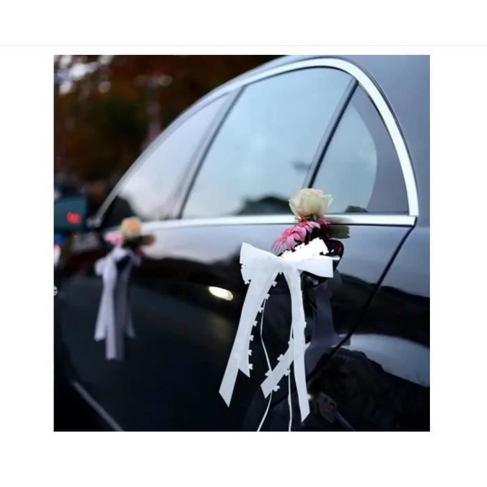 10 Nœuds Voiture Mariage Blancs - Décoration Mariage, Noël, Fête - Organza Et Polyester - 25x13 Cm