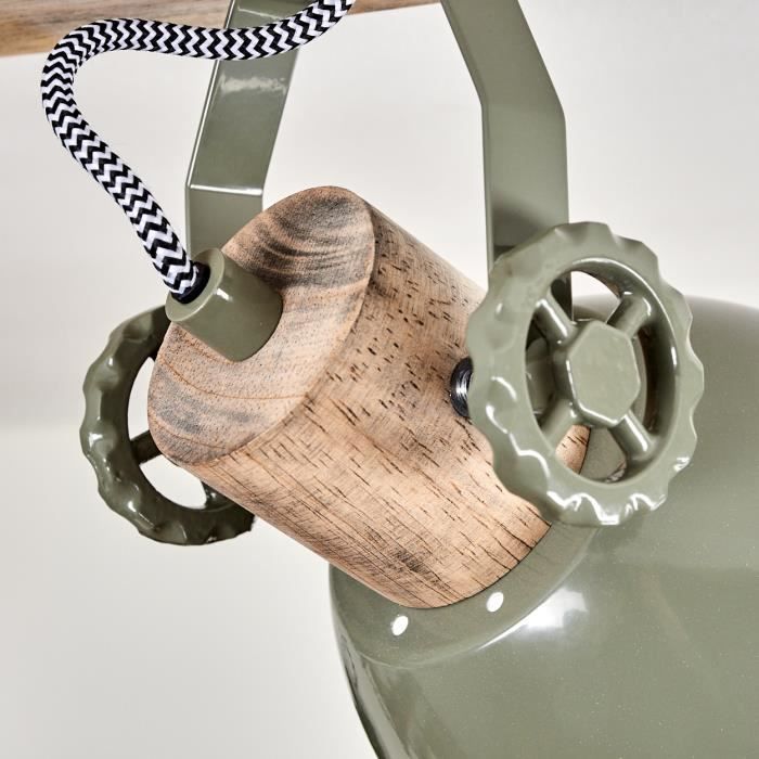 Plafonnier Orny – Lampe Industrielle Bois & Métal Noir, 3 Spots Orientables E27, Style Vintage Rétro