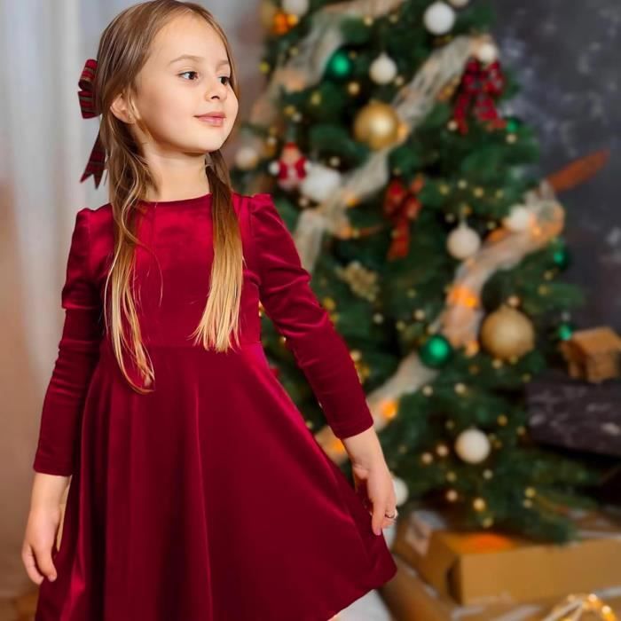 Robe Bebe Fille en Velours Fille Robe a Manches Longues Robe d automne et d hiver Enfants Robe de Princesse Fete d anniversaire Rouge Cdiscount Pret a Porter