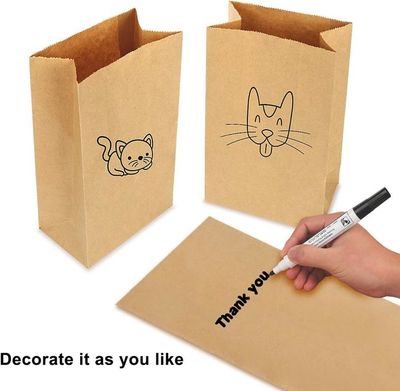 100 Sacs En Papier Kraft - 18x9x5,5 Cm - Marron Alimentaire - Pour Cadeaux, Bonbons, Snacks - Écologique Et Réutilisable
