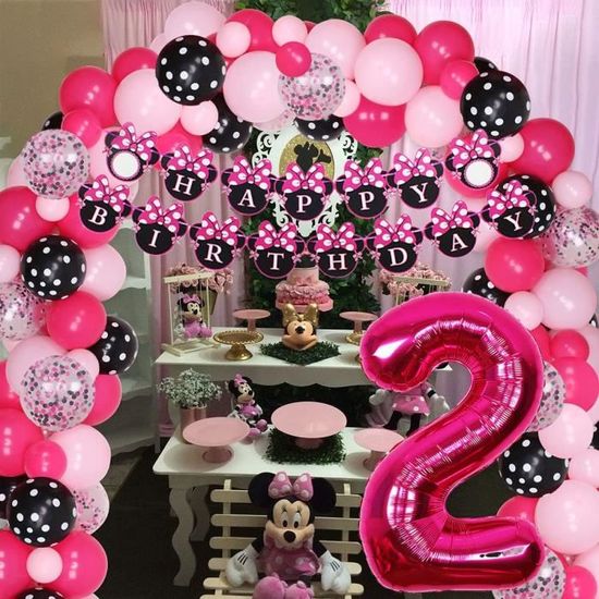 Minnie Decoration Anniversaire 2 Ans Pour Les Filles Kit De Guirlande De Ballons Rose Rouge Noir Avec Minnie Joyeux Anniversaire Ban Cdiscount Maison