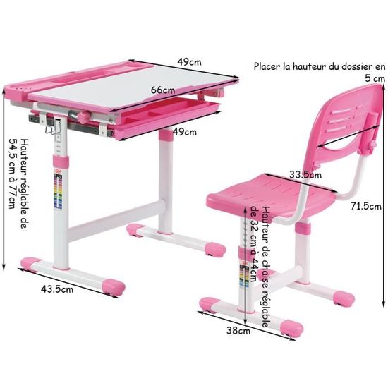 Costway Ensemble Bureau Et Chaise Pour Enfant Etudiant Ensemble Table Chaise Hauteur Reglable Avec Tiroir Inclinables Rose Achat Vente Bureau Bebe Enfant 0796914950455 Cdiscount
