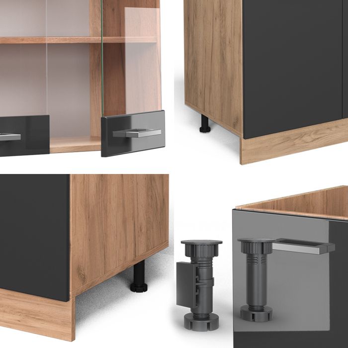 Cuisine équipée Vicco R-Line 300 Cm Anthracite Brillant Meuble Cuisine Bloc Neuf