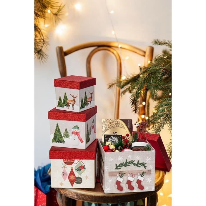 Lot De 4 Boîtes Cadeau De Noël Avec Couvercle - Carrées - Boîtes Cadeaux En  Carton - Boîtes De Rangement - Boîtes Cadeau Pour[H415] - Cdiscount  Beaux-Arts et Loisirs créatifs