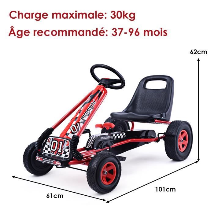 HOMCOM Kart pour enfants 5-12 ans, kart à pédales en plastique et métal avec siège réglable, frein à main et marche arrière, 121x58x61 cm, rouge HOMCOM Kart pour enfants 5-12 ans, kart à pédales en plastique et métal avec siège réglable, frein à main et marche arrière, 121x58x61 cm, rouge
