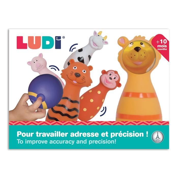 Ludi - Jeu de Quilles Souples pour Bébé - Dès 10 Mois - 5 Quilles Animaux Faciles à Prendre en Main + Balle Ergonomique - Dextérité, Vise et Coordination - Silencieux et Léger - 100% PVC, Lavable Ludi - Jeu de Quilles Souples pour Bébé - Dès 10 Mois - 5 Quilles Animaux Faciles à Prendre en Main + Balle Ergonomique - Dextérité, Vise et Coordination - Silencieux et Léger - 100% PVC, Lavable