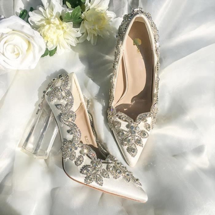 Chaussures de mariage a talons escarpins en cristal pour fete de noel de luxe Queen Satin de soie talon carre Rose Achat Vente Escarpins femme pas cher Cdiscount