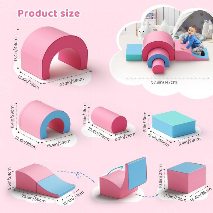 Blocs De Motricité En Mousse CUPCHID – Escalade, Rampé, Construction – Housse Cuir, Attaches – Charge Max 50kg – Dès 1 An