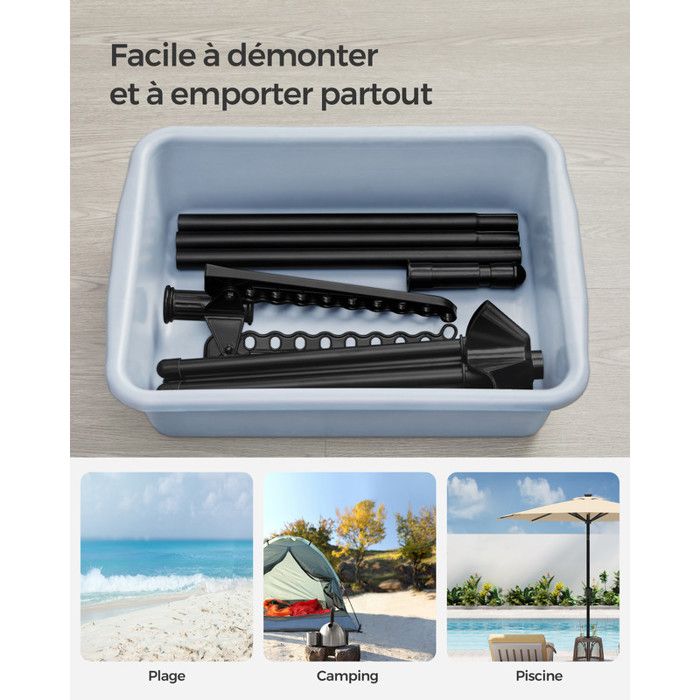 Séchoir à Linge Trépied 3 Bras Rotatifs - Acier Inoxydable - Télescopique 140/160 Cm - Pour Tous Vêtements