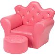 Canapé pour Enfants avec Pouf Fauteuil Princesse Confortable Rembourré d'éponge avec Accoudoirs - Rose Red-0