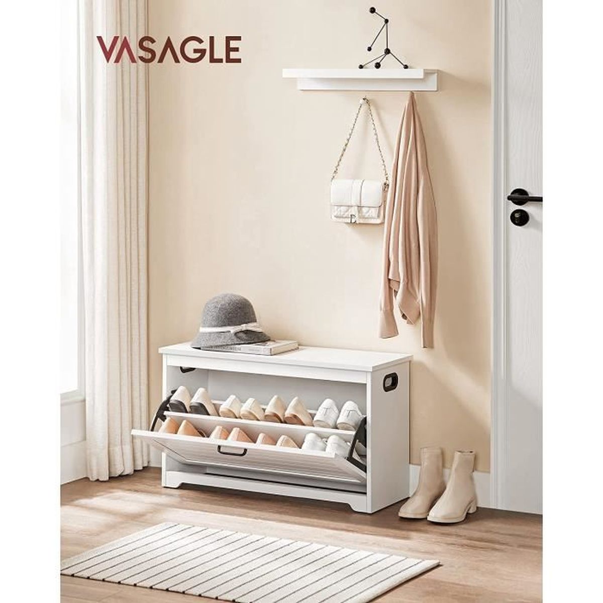 VASAGLE Banc chaussures Meuble dentre rembourre 3 compartiments