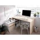 Dmora - Bureau Andor, 139 x 92 x h75 cm, blanc brillant, chêne, Panneau effet bois