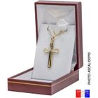 ASCALIDO croix chrétienne large ciselée en rayon de soleil de 3cm collier avec pendentif plaqué or chaine 50cm pour homme avec boite ecrin