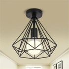 WOTTES 1PCS Plafonnier Industrielle Cage forme Diamant Noir Lustre Suspension en Métal Fer Luminaire pour Cuisine Couloir