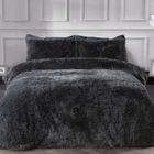 IAMS CHIEN Set De Housse Couette - Limics24 - Parure Lit Luxe Polaire À Poils Longs Imitation Fourrure Gris Anthracite Super
