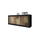TOUSMESMEUBLES Buffet 2 portes 3 tiroirs Noir mat/Bois fumé - MATERA - L 210 x l 43 x H 86