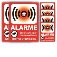 Stickers Autocollant Videosurveillance Alarme Maison - Lot de 6 :  dim. 120x90mm (x2) + dim. 60x45mm (x4) - Anti UV - HRB