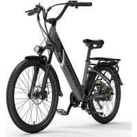 velo electrique adulte LANKELEISI ES500PRO 24 pouces 35KM/H Moteur 500W Autonomie 120km Amortisseur avant E-bike ville 48V20Ah Noir