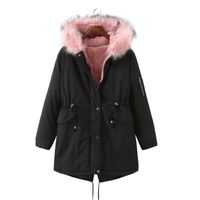 Manteau d'hiver caban femme manteau à capuche veste chaude longue veste d'hiver manteau épais poches printemps Noir1