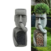 Pwshymi Statues de l'île de Pâques Voir entendre parler sans mal jardin île de pâques Statues résine jardin deco meuble gris