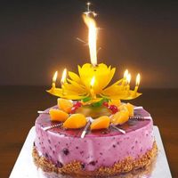 SHOP-STORY - Bougie d’Anniversaire Magique Fleur Musicale Tournante pour Décoration de Gâteau - Jaune