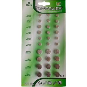 PILES Lot de 30 Piles bouton plates Alkaline 1,5V compatibles AG1-AG3-AG4-AG10-AG12-AG13 - Yuan Yuan